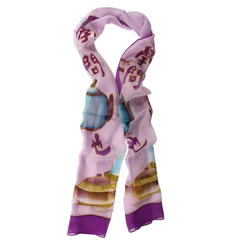 Schal aus Seide, Seidenschal, handbemalt, mehrfarbig, lila, blau, 4760
